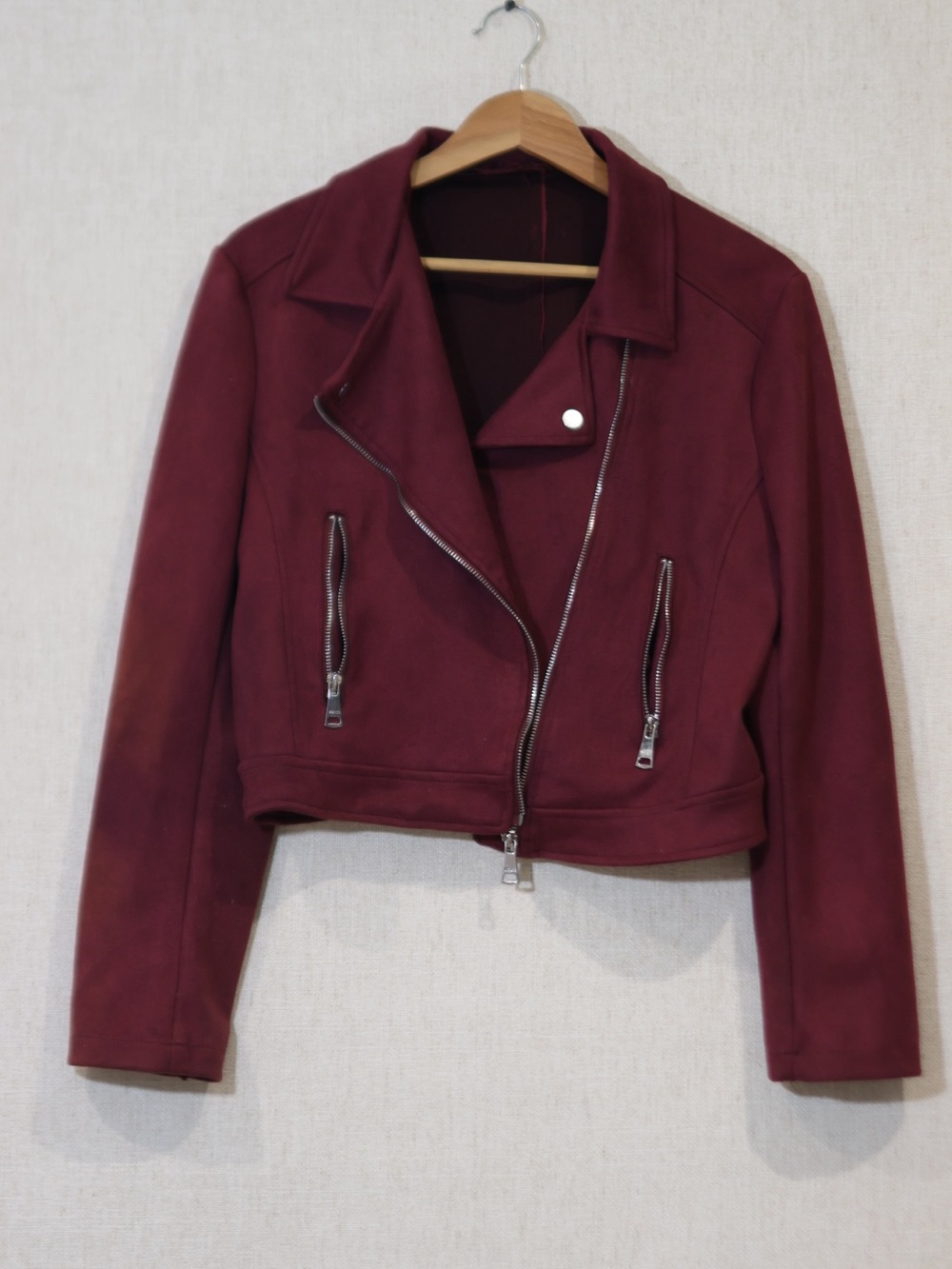 Womens Burgundy Moto Jacket - Unbranded
